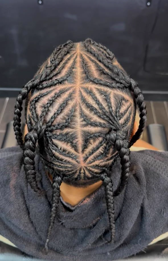 Cornrows en étoile, vues du dessus